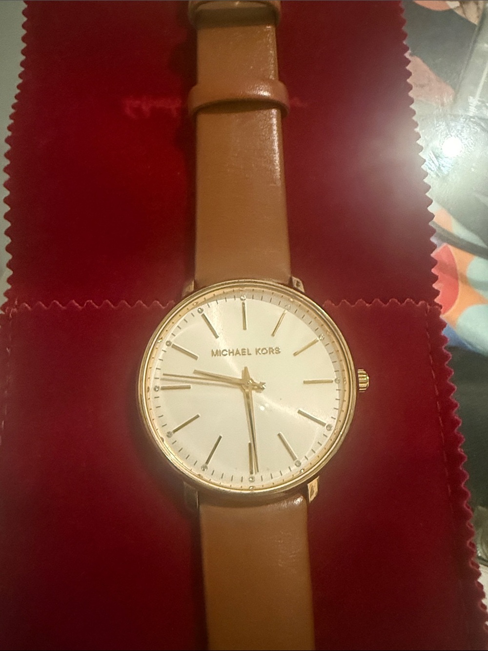 Michael Kors Gold-Tone Case Brown Leather Strap Watch